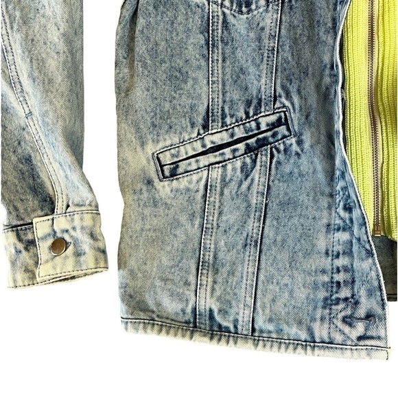 Sipos Zinna Knit Hooded Acid Wash Denim Jean Jacket. Blue Green Size M #908 - Picture 9 of 10
